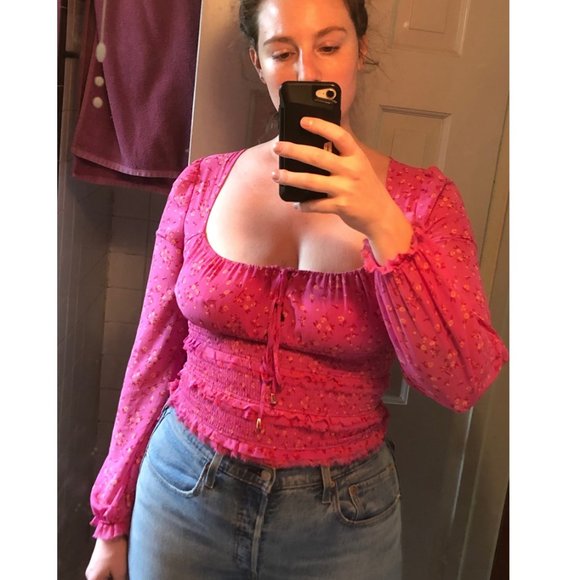 Free People Pink Peasant Top Smocked size S - Picture 3 of 8